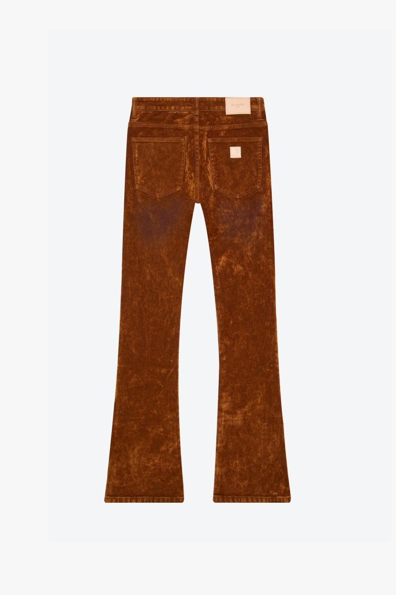"LUXE" SUEDE STACKED FLARE JEAN BROWN - Valabasas