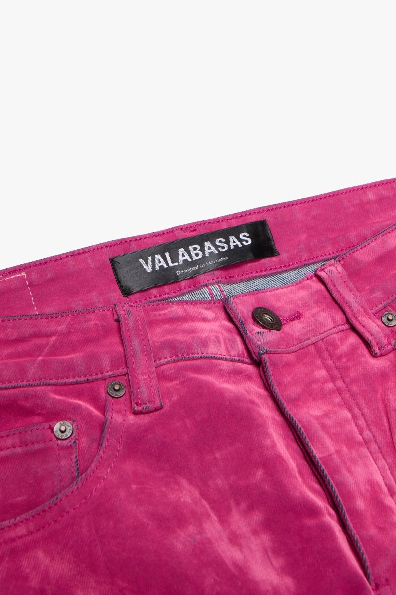 "LUXE" SUEDE STACKED FLARE JEAN PINK - Valabasas