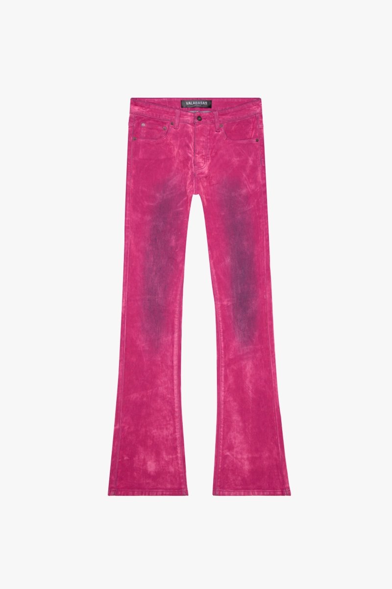 "LUXE" SUEDE STACKED FLARE JEAN PINK - Valabasas
