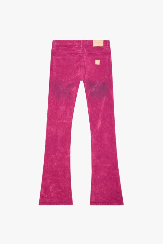 "LUXE" SUEDE STACKED FLARE JEAN PINK - Valabasas