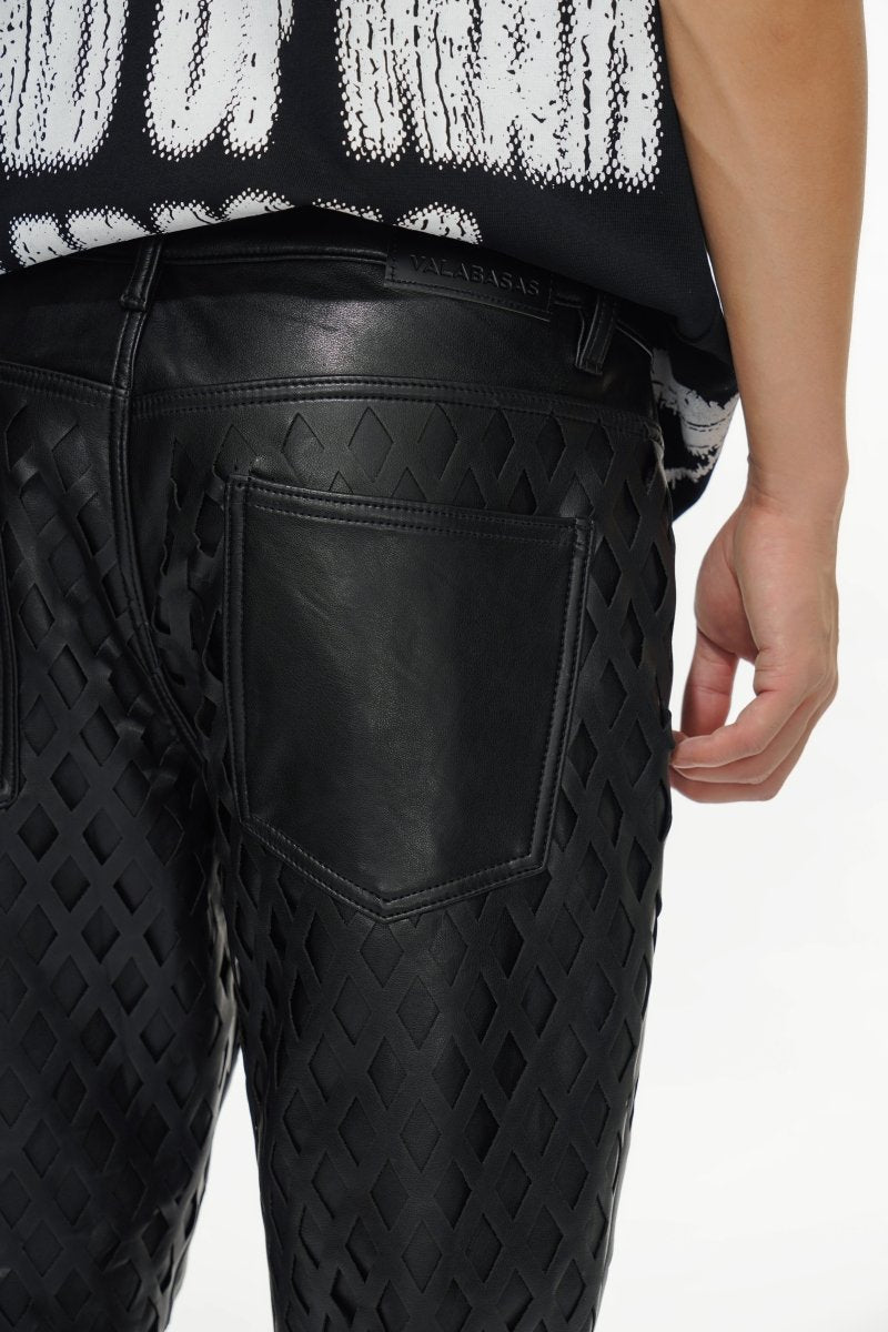Mesh Black Vegan Leather Pants - Valabasas