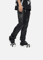 Mesh Black Vegan Leather Pants