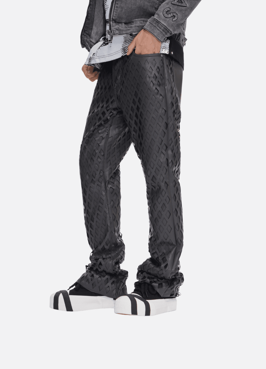 Mesh Grey Vegan Leather Pants - Valabasas