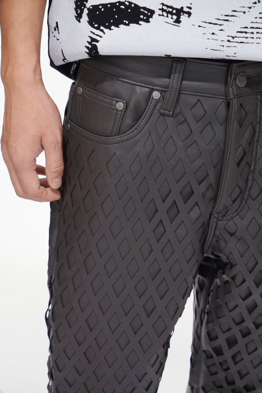 Mesh Grey Vegan Leather Pants - Valabasas