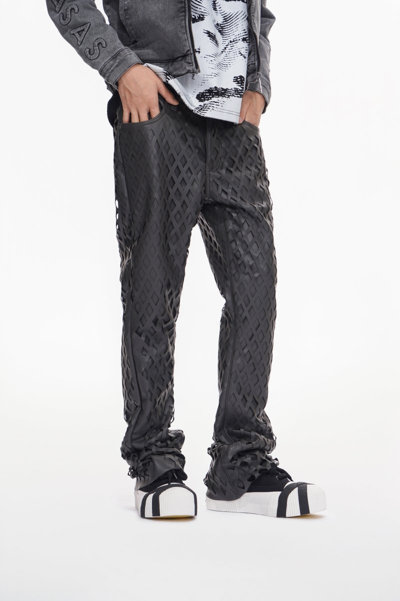 Mesh Grey Vegan Leather Pants - Valabasas