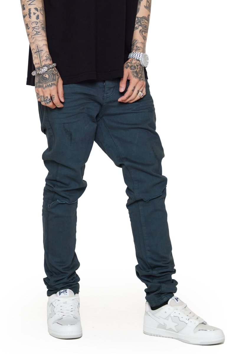 "MR CLEAN 2.0” BLUE JAY VINTAGE OLIVE SKINNY JEAN