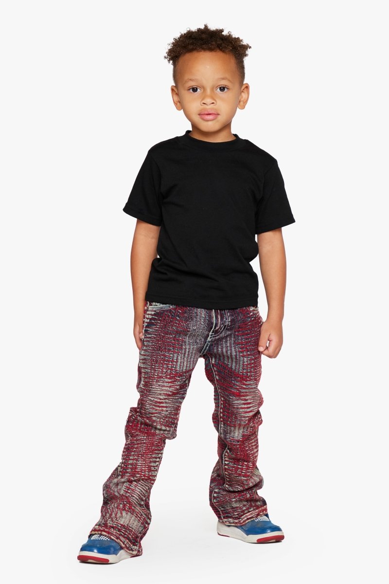 "MR. EMBROIDERY” CORAL HAZE KIDS STACKED FLARE