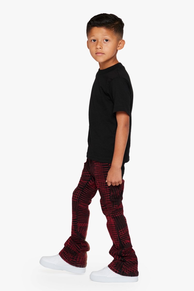 "MR. EMBROIDERY” KIDS STACKED FLARE CRIMSON NOIR - Valabasas