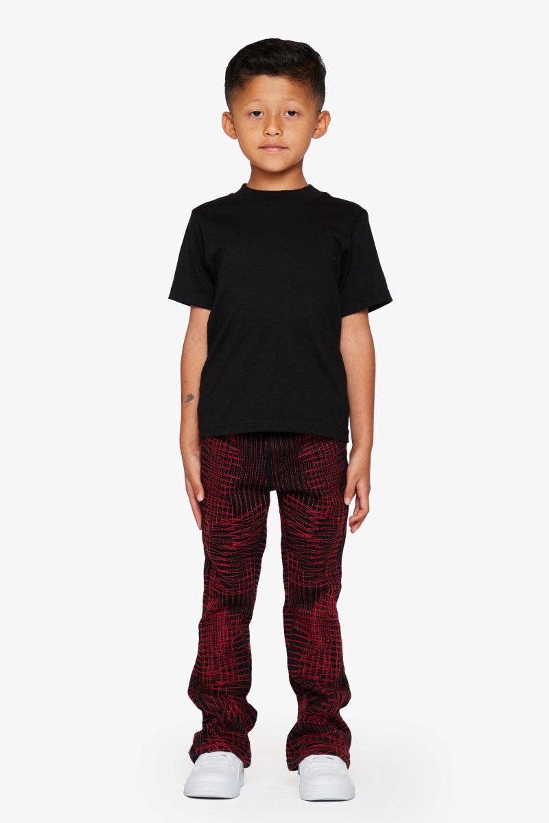 "MR. EMBROIDERY” KIDS STACKED FLARE CRIMSON NOIR - Valabasas