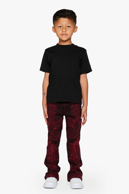 "MR. EMBROIDERY” KIDS STACKED FLARE CRIMSON NOIR - Valabasas