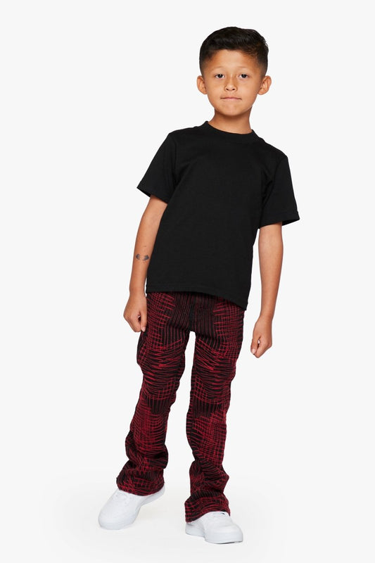 "MR. EMBROIDERY” KIDS STACKED FLARE CRIMSON NOIR - Valabasas