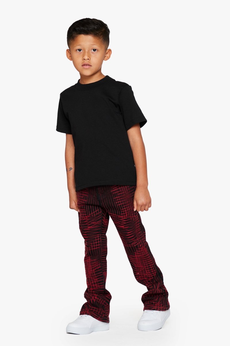 "MR. EMBROIDERY” CRIMSON NOIR KIDS STACKED FLARE