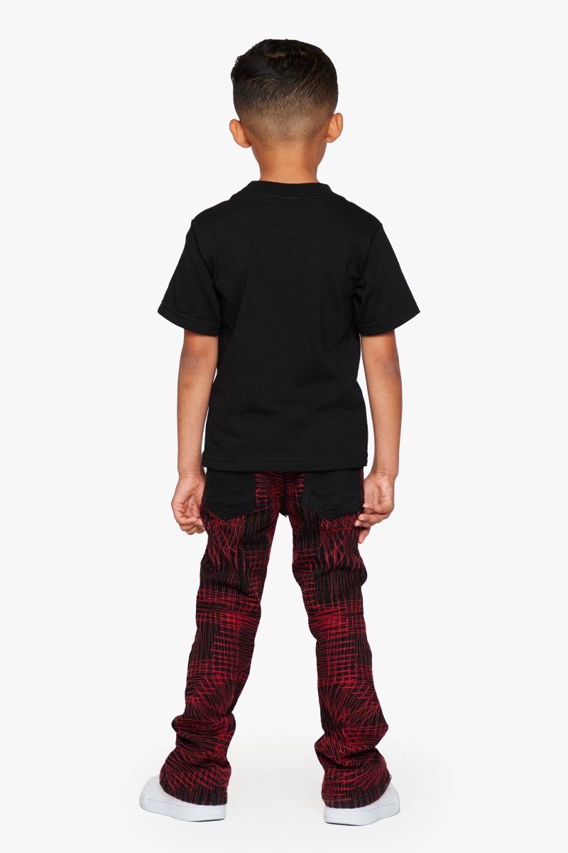 "MR. EMBROIDERY” CRIMSON NOIR KIDS STACKED FLARE