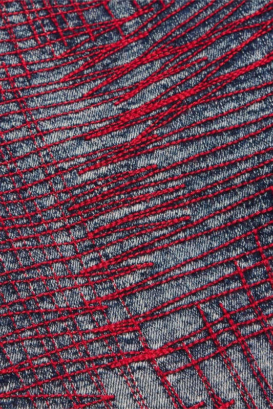 "MR. EMBROIDERY" STACKED FLARE JEAN CORAL HAZE - Valabasas