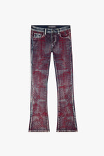 "MR. EMBROIDERY" ARTIC MIDNIGHT STACKED FLARE JEAN