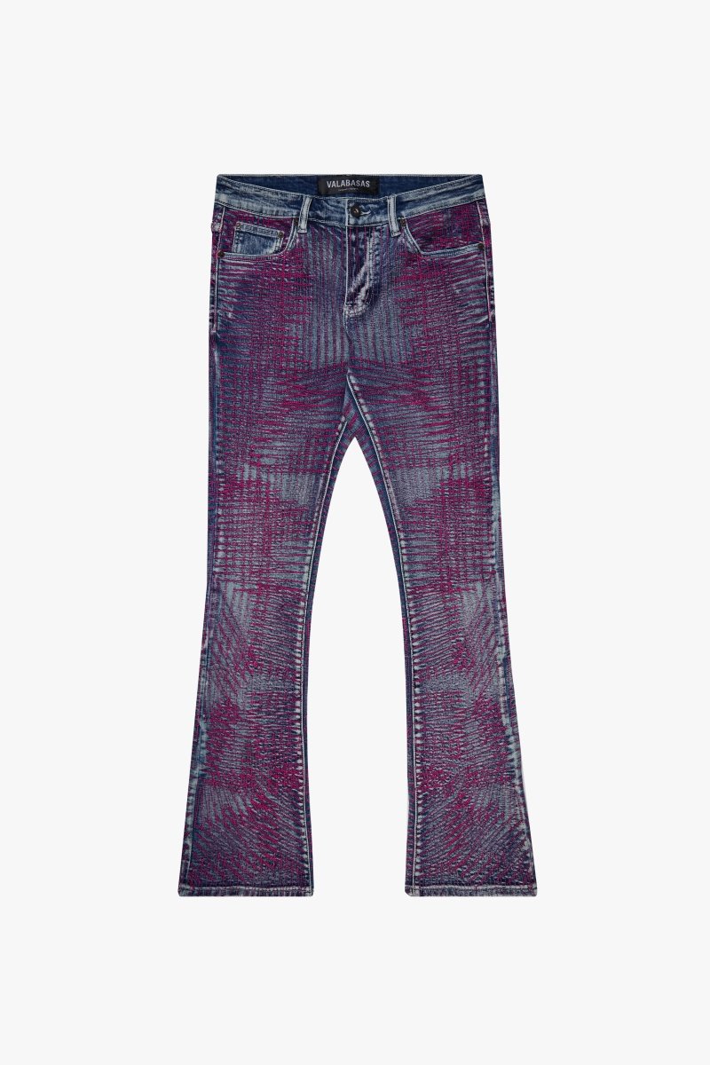 "MR. EMBROIDERY" STACKED FLARE JEAN COTTON CANDY BLUE - Valabasas