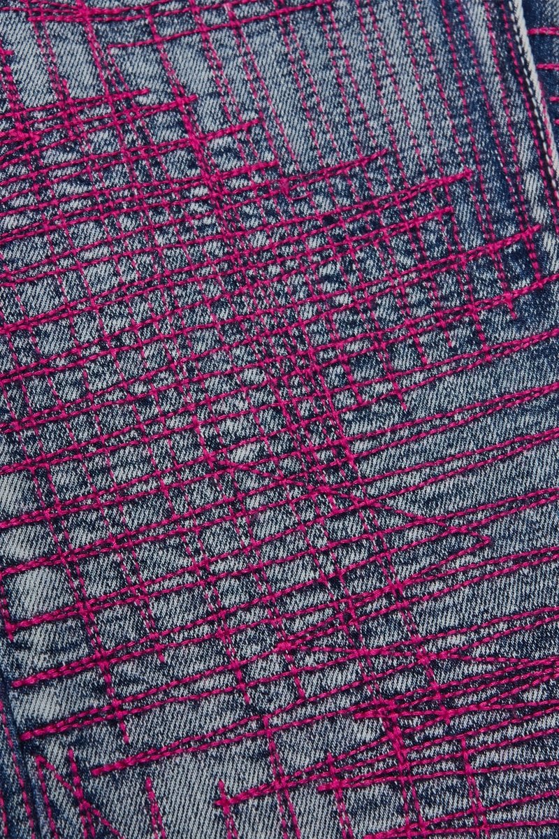 "MR. EMBROIDERY" STACKED FLARE JEAN COTTON CANDY BLUE - Valabasas