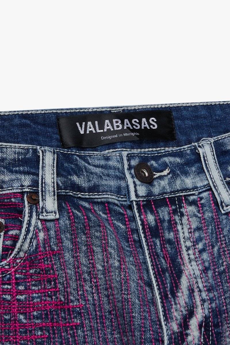 "MR. EMBROIDERY" STACKED FLARE JEAN COTTON CANDY BLUE - Valabasas