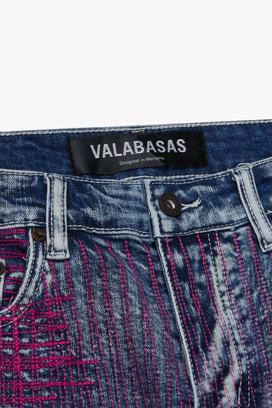 "MR. EMBROIDERY" STACKED FLARE JEAN COTTON CANDY BLUE - Valabasas