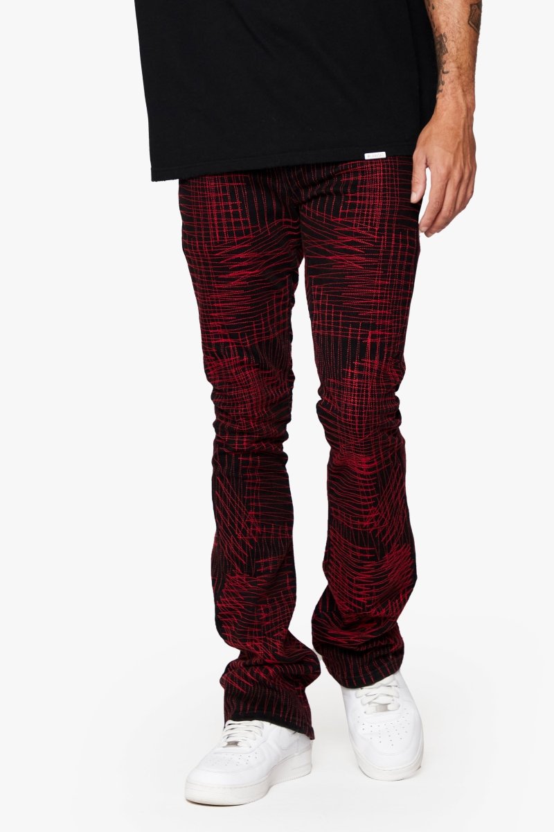 "MR. EMBROIDERY" STACKED FLARE JEAN CRIMSON NOIR - Valabasas