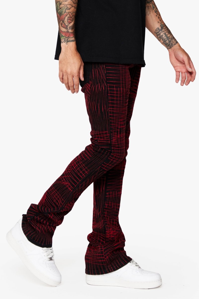 "MR. EMBROIDERY" STACKED FLARE JEAN CRIMSON NOIR - Valabasas