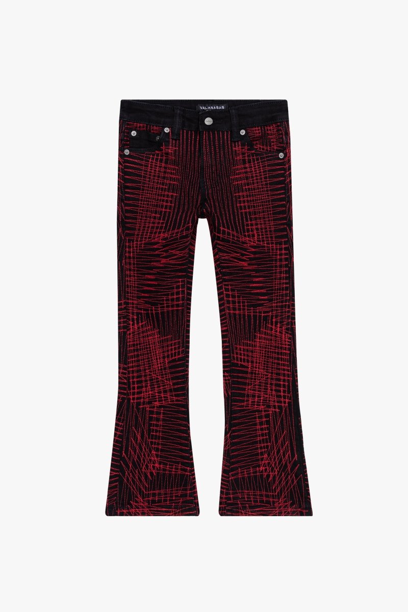 "MR. EMBROIDERY" STACKED FLARE JEAN CRIMSON NOIR - Valabasas
