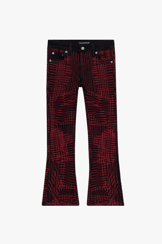 "MR. EMBROIDERY" STACKED FLARE JEAN CRIMSON NOIR - Valabasas