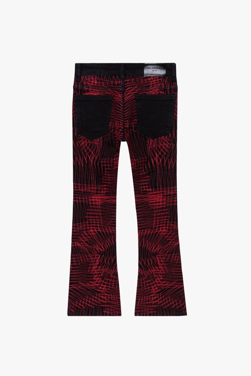 "MR. EMBROIDERY" STACKED FLARE JEAN CRIMSON NOIR - Valabasas