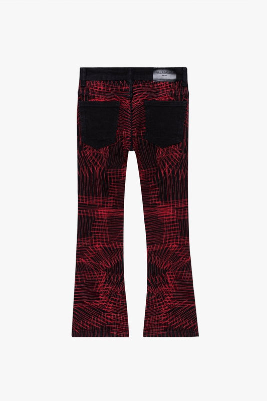 "MR. EMBROIDERY" STACKED FLARE JEAN CRIMSON NOIR - Valabasas
