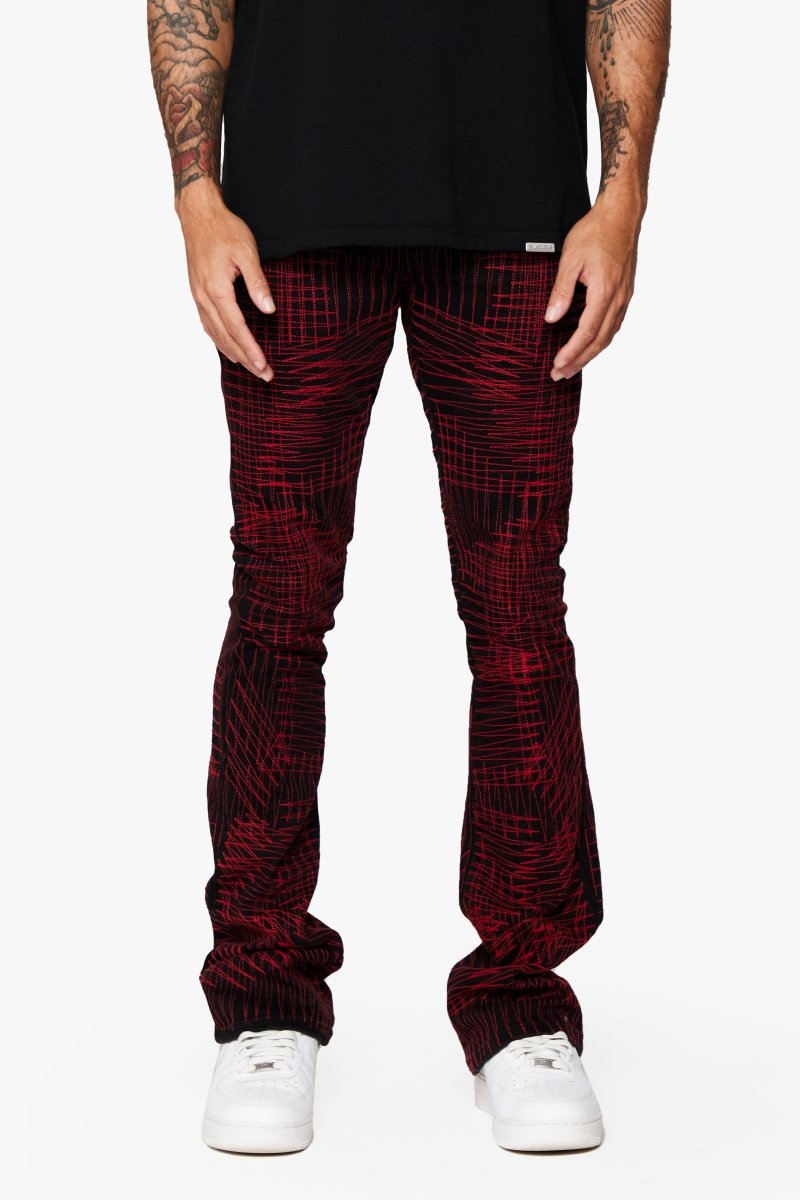"MR. EMBROIDERY" STACKED FLARE JEAN CRIMSON NOIR - Valabasas