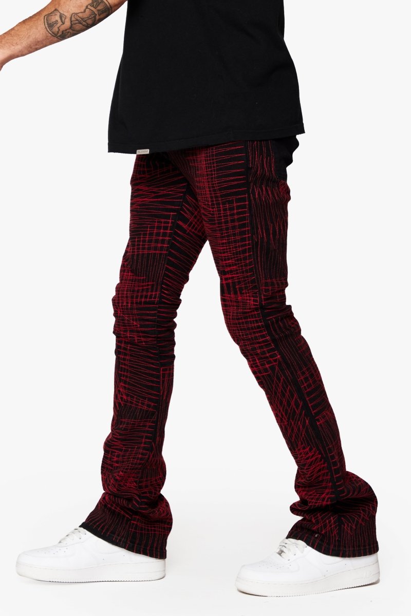 "MR. EMBROIDERY" STACKED FLARE JEAN CRIMSON NOIR - Valabasas