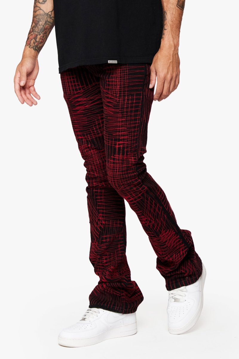 "MR. EMBROIDERY" STACKED FLARE JEAN CRIMSON NOIR - Valabasas