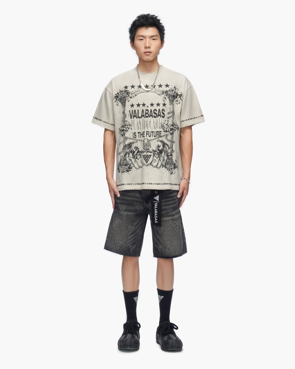Mr. Engraved Shorts Grey Wash - Valabasas