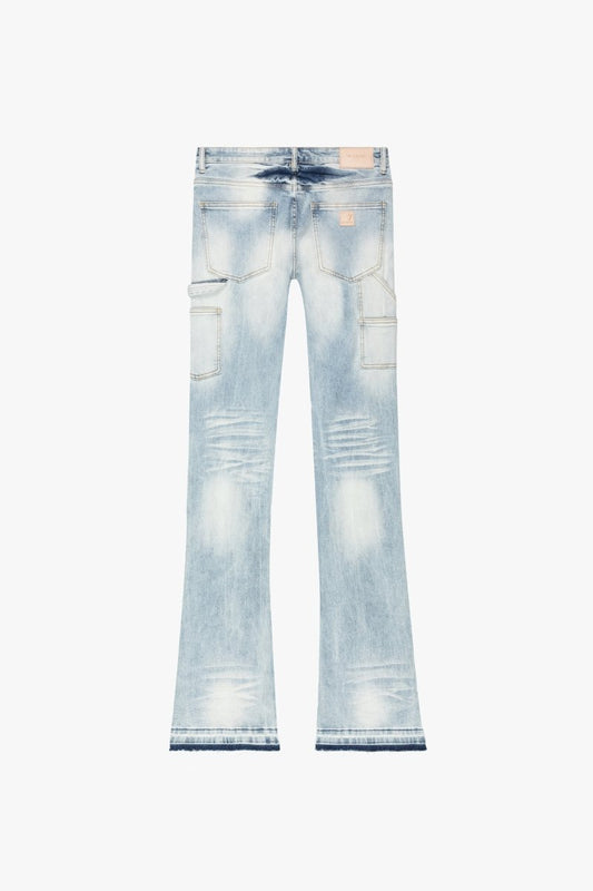 "MR. EXTENDO" STACKED FLARE JEAN LIGHT BLUE WASH - Valabasas