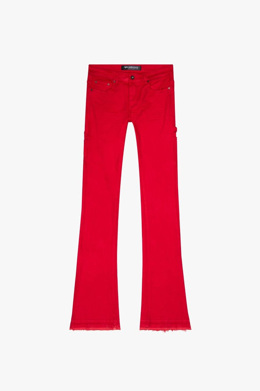 "MR. EXTENDO" STACKED FLARE JEAN RED - Valabasas