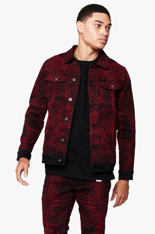"MR. STITCHED" DENIM JACKET CRIMSON NOIR - Valabasas