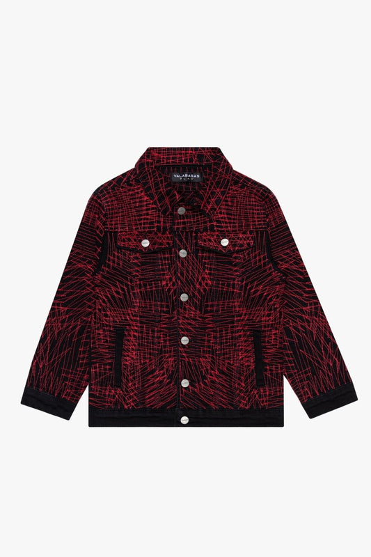 "MR. STITCHED" DENIM JACKET CRIMSON NOIR - Valabasas