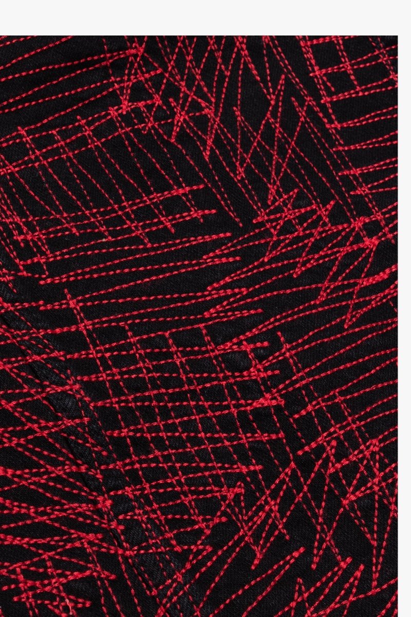 "MR. STITCHED" DENIM JACKET CRIMSON NOIR - Valabasas