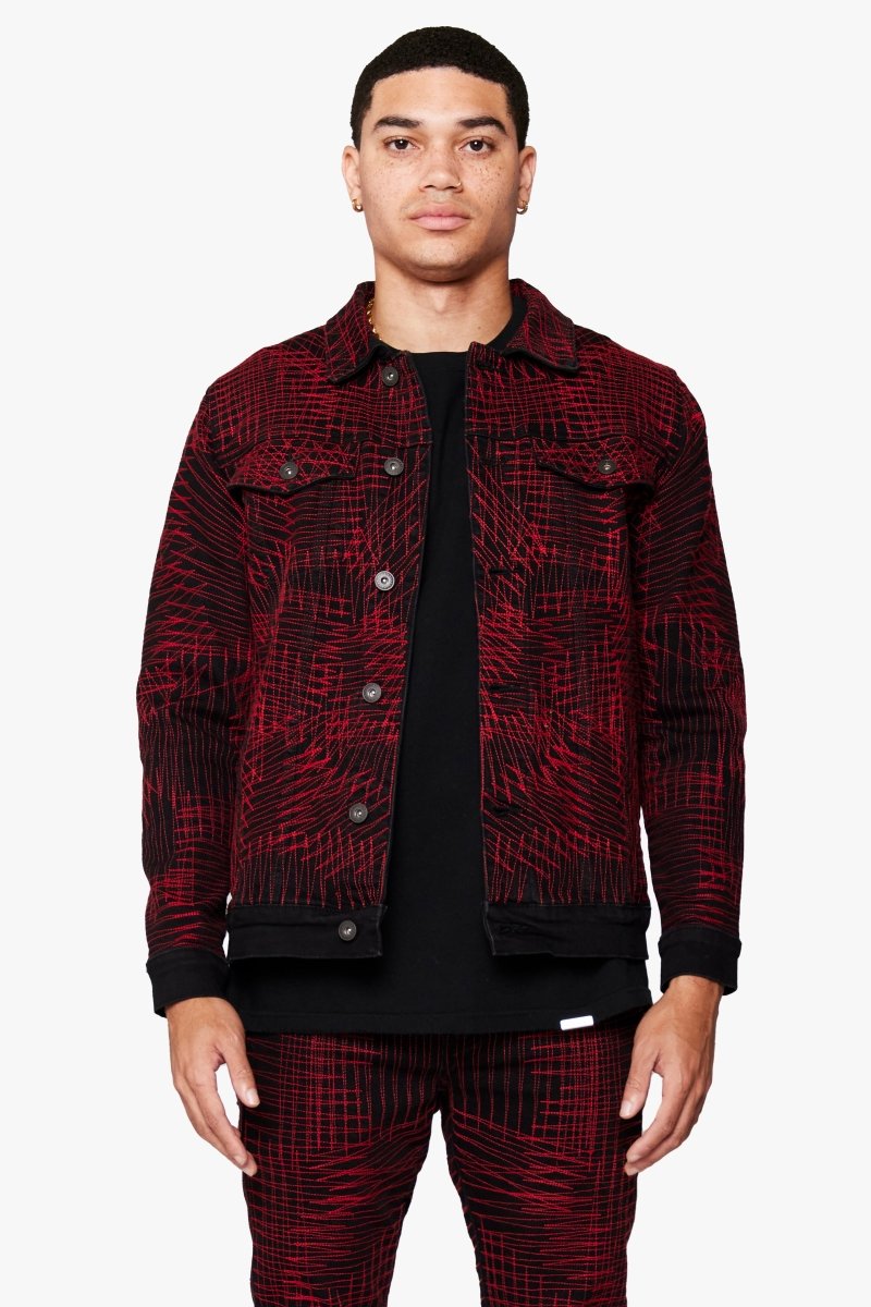 "MR. STITCHED" DENIM JACKET CRIMSON NOIR - Valabasas