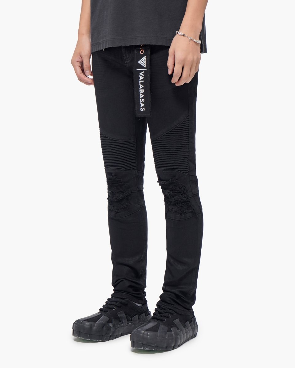 Mr.Biker Black Waxed Skinny Jeans - Valabasas