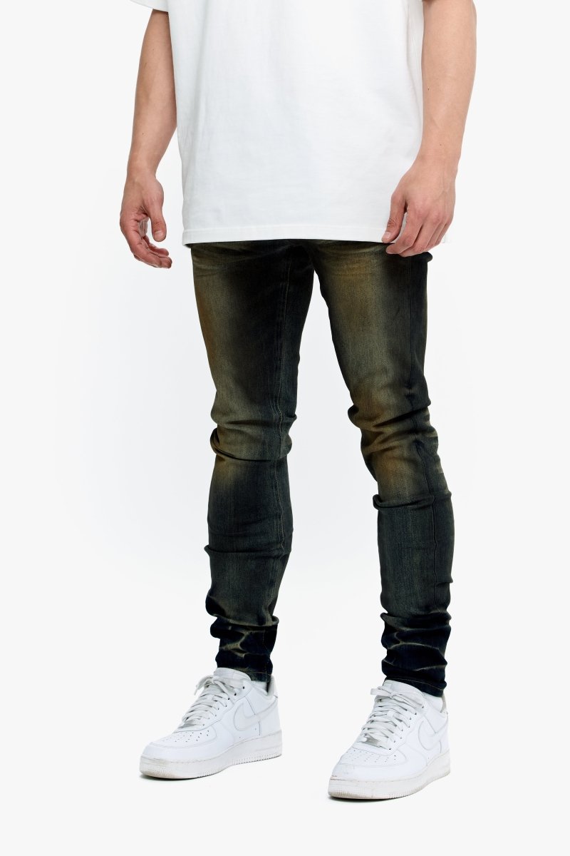 Mr.Flex Yellow Vintage Blue Wash Skinny Jeans - Valabasas