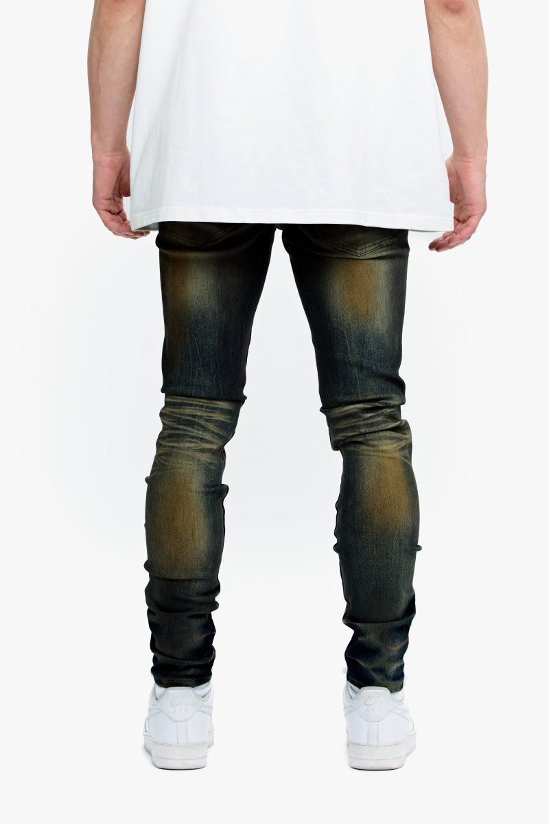 Mr.Flex Yellow Vintage Blue Wash Skinny Jeans - Valabasas