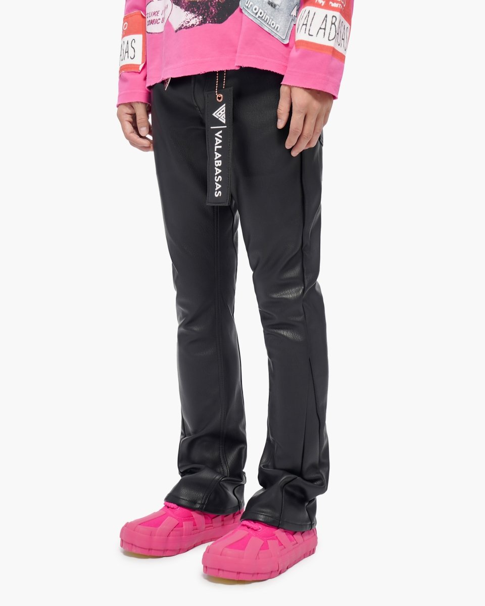 Mr.Stacked Black Leather Pants - Valabasas