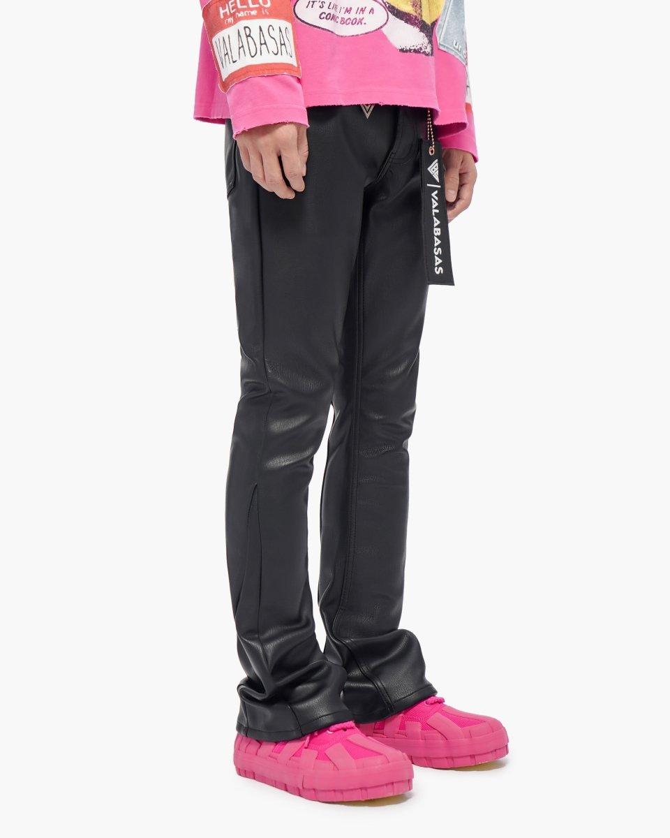 Mr.Stacked Black Leather Pants - Valabasas