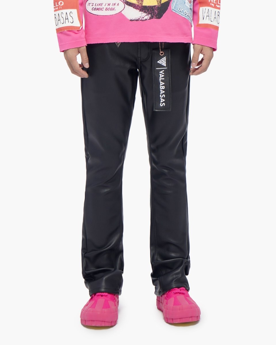 Mr.Stacked Black Leather Pants - Valabasas
