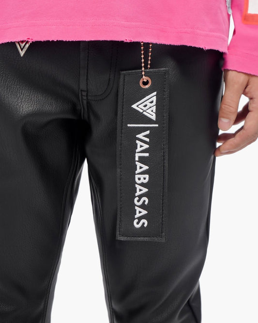 Mr.Stacked Black Leather Pants - Valabasas