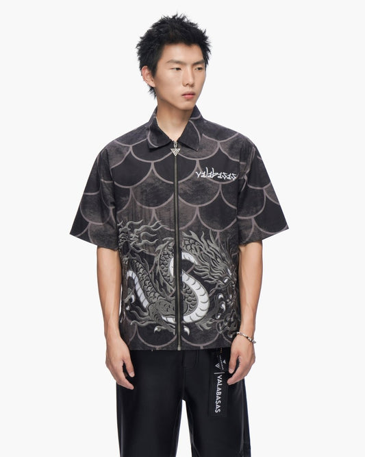 Ocean Scale Collar Zip-Up Black - Valabasas