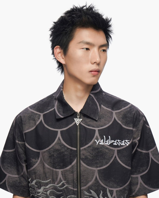 Ocean Scale Collar Zip-Up Black - Valabasas