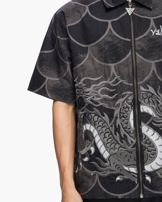 Ocean Scale Collar Zip-Up Black - Valabasas