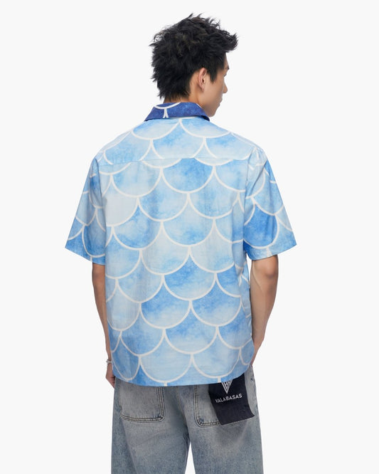 Ocean Scale Collar Zip-Up Blue - Valabasas